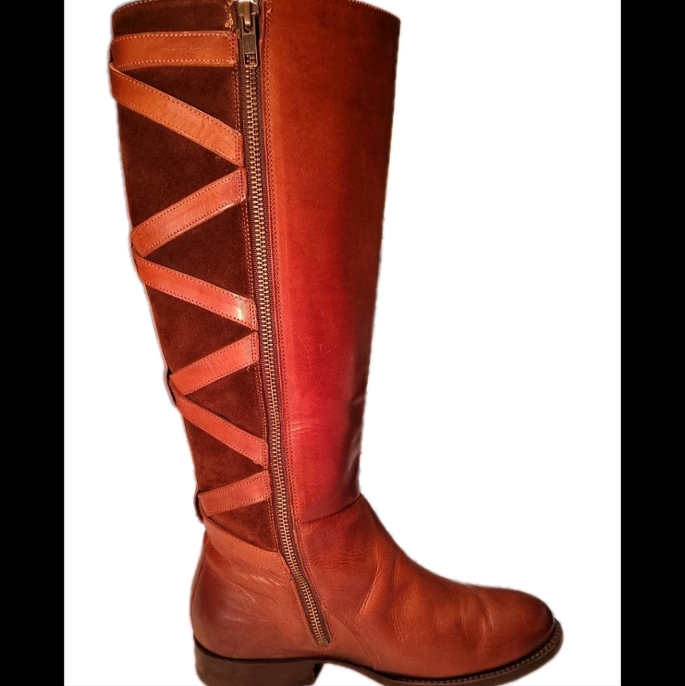 Frye Jordan Leather And Suede Cross Strap Riding Boots - Picture 11 of 16